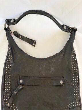 FRYE Black Leather Studded Shoulder Bag Vintage Boho Style